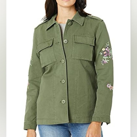 Levi's Floral Embroidered Florals Cotton Military Shacket Sz Med - Picture 2 of 8
